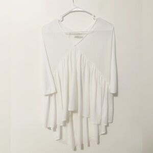 Zara White Sheer VNeck Half Sleeve Loose Peplum Blouse